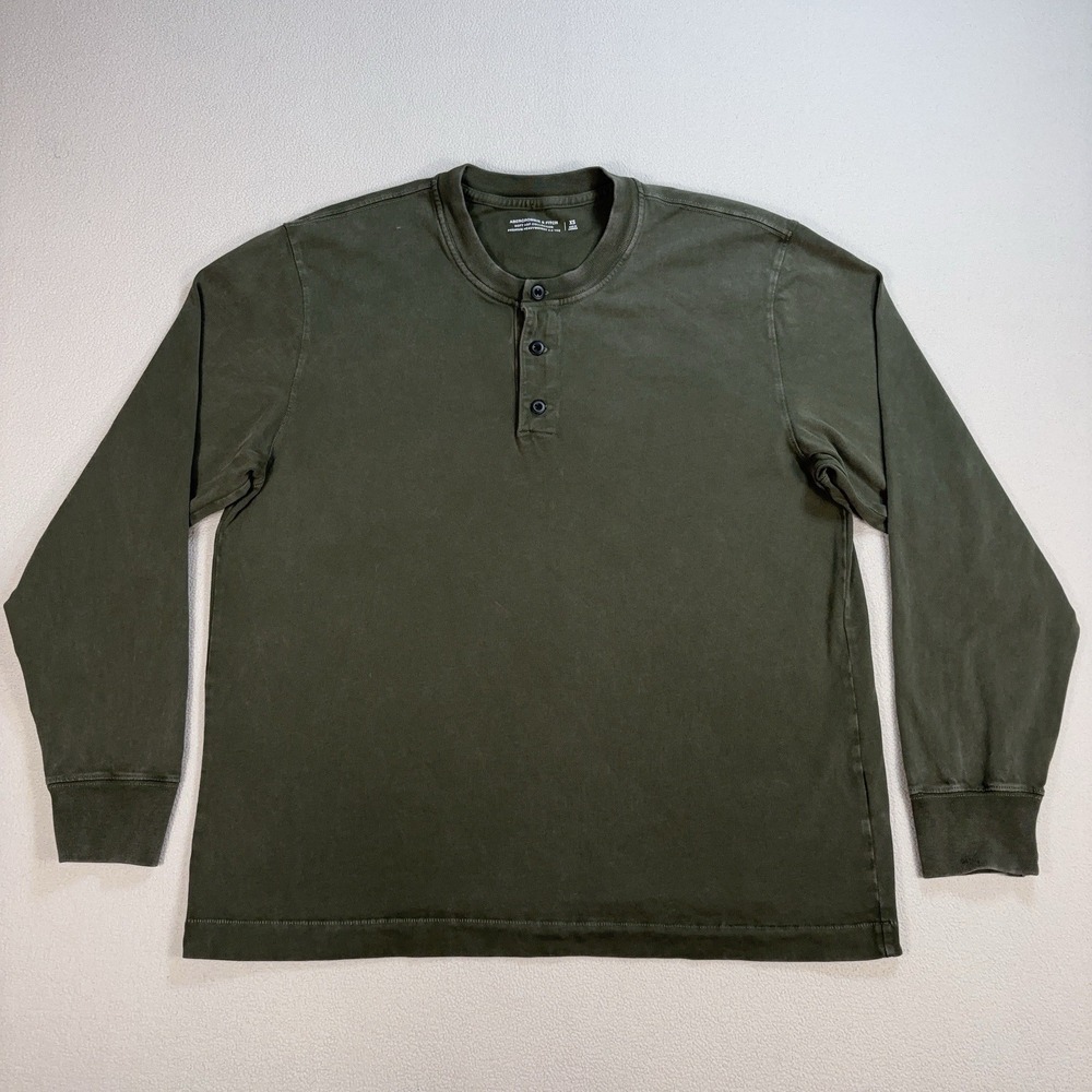 Abercrombie & Fitch Premium Heavyweight 2.0 Henley Men XS‎ Green Soft A&F Cotton
